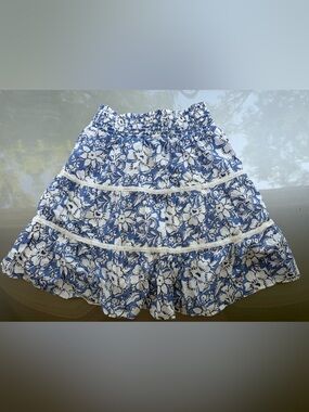J. Crew White and Blue Floral Tiered Mini Skirt